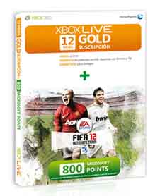 Tarjeta Xbox Live 12 Meses Gold Fifa 12 800 Points Xbox 360